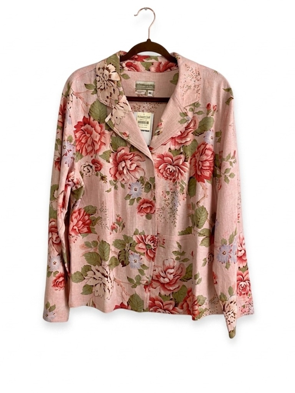 NWT Coldwater Creek Antique Rose Garden Floral Linen Blend Blazer Jacket XL